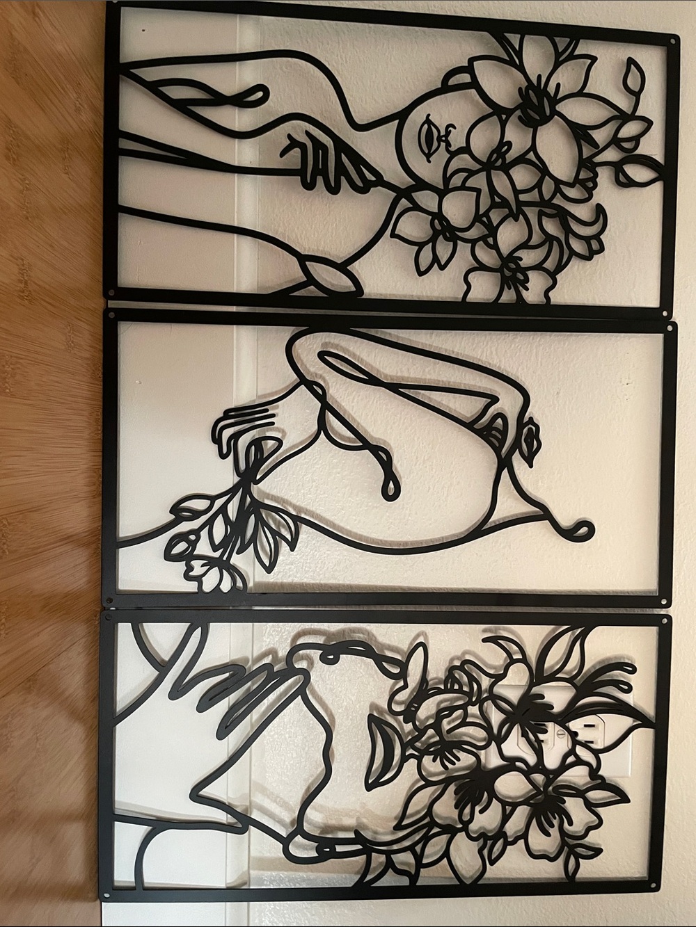 Black Floral Trio Metal Wall Art - Contemporary Home Wall Decor